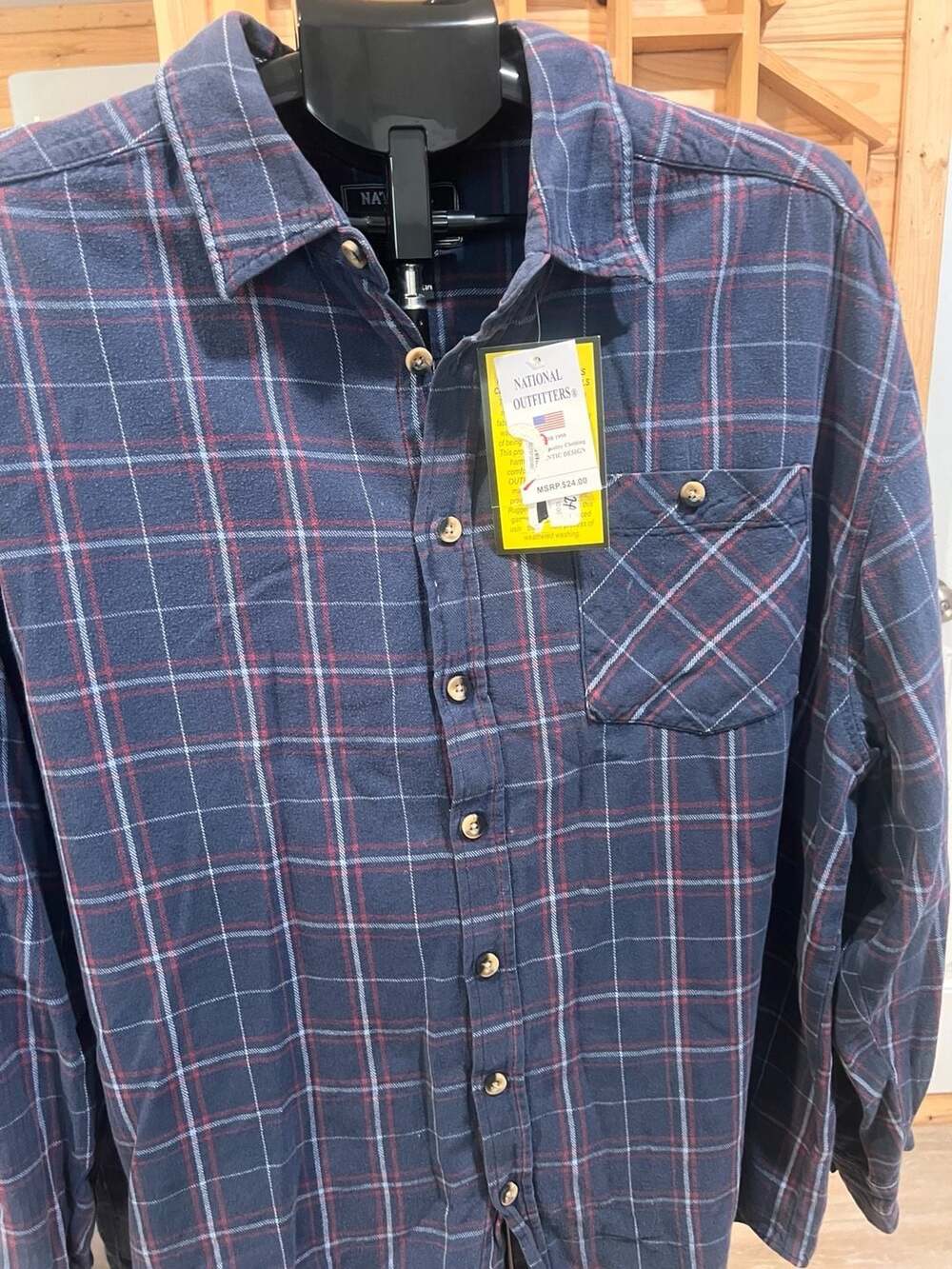 National Outfitters Plaid Flannel Shirt Size 2XL Blue Red Long Sleeve